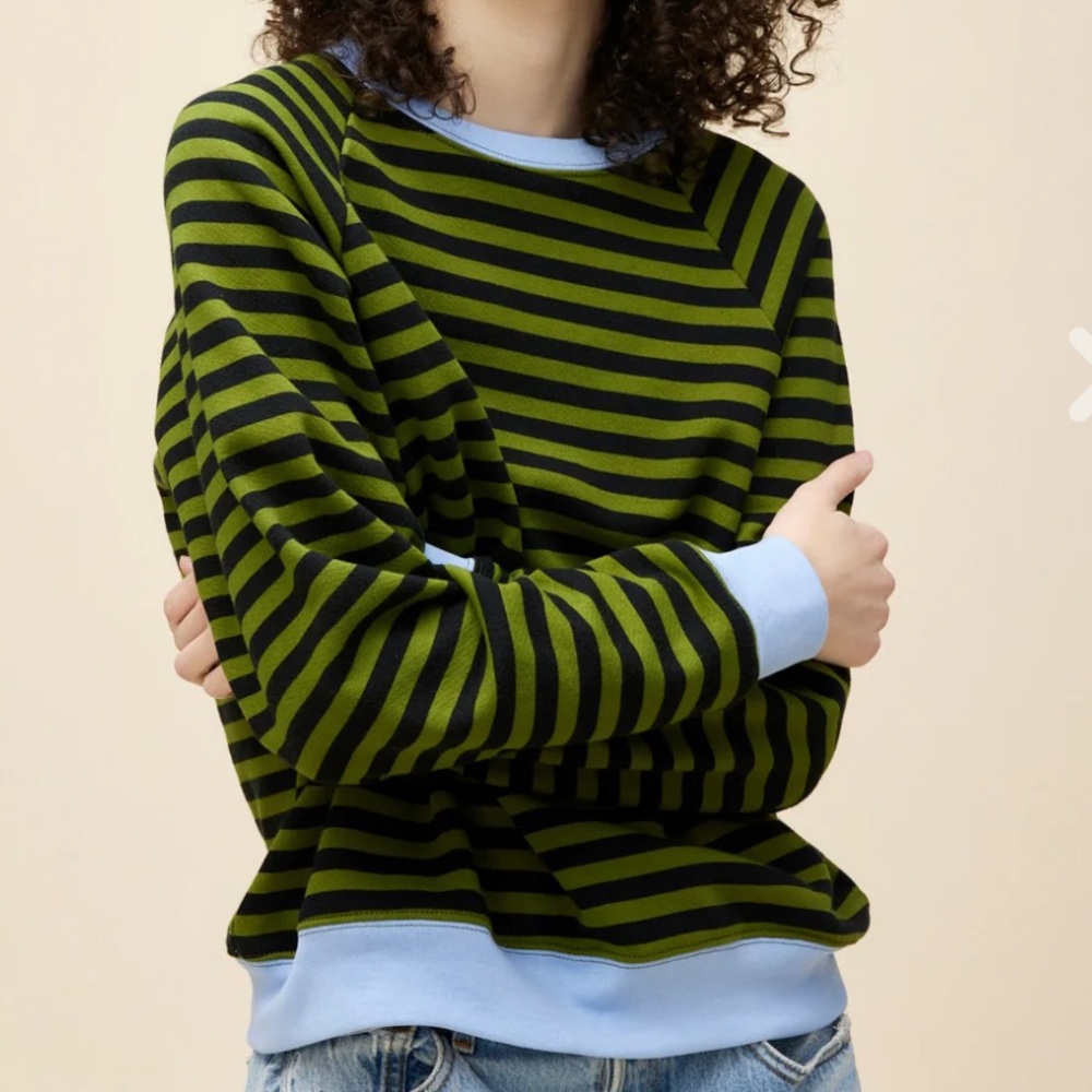 Daydreamer Stripe Vintage Sweatshirt - Olive Green